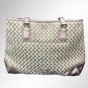 Liz Claiborne large tote brown/cream with rose gold tone accents
